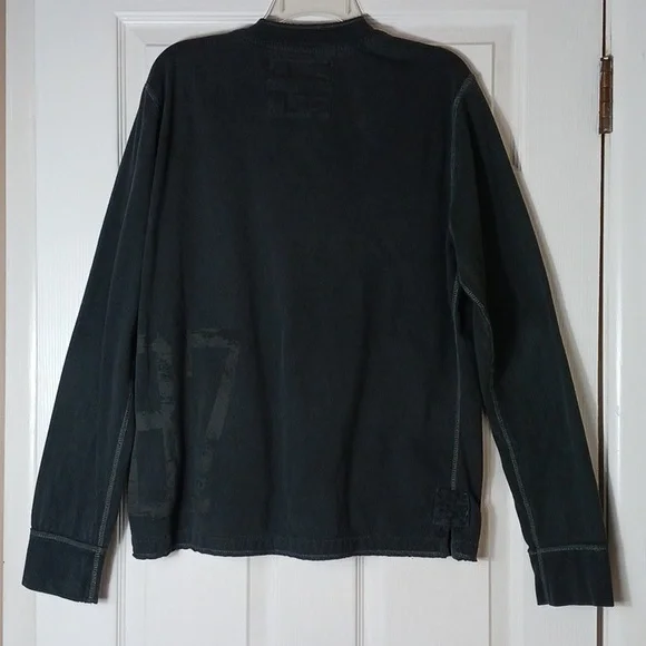 Aeropostale Faded Black Henley Long Sleeve Shirt Y2K Grunge Punk Size L - Picture 2 of 8